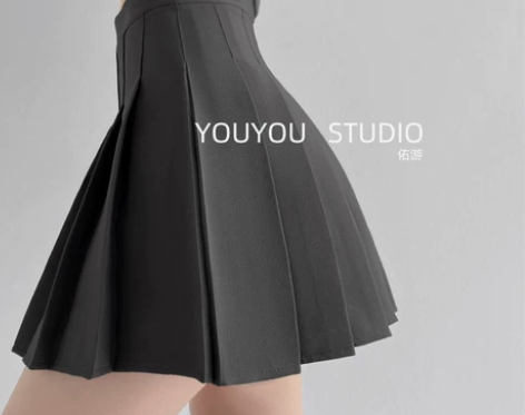 百褶裙 百褶裙短裙灰色高腰女春秋冬2023...