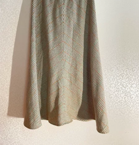 日本羊毛半身裙百褶裙子复古港风格子古着裙子...