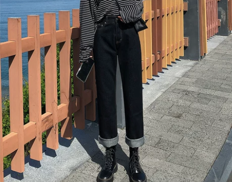 秋装牛仔裤女直筒宽松2020新款高腰显瘦显...