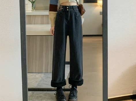【礼遇价】秋冬牛仔裤女加绒加厚高腰宽松显瘦...