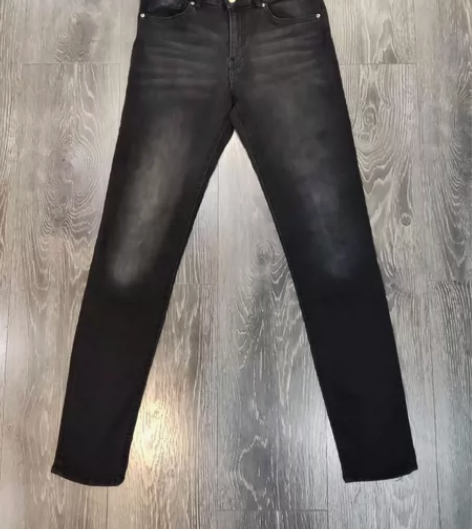 包邮！九九新HM黑色磨白修身牛仔铅笔裤长裤...