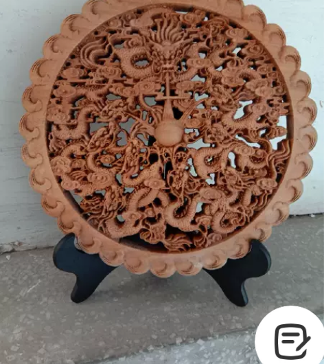 木雕收藏品，香樟木雕摆盘摆件，直径27cm...