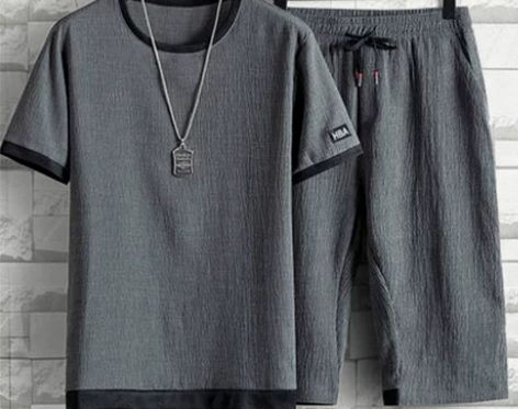 男士冰丝套装宽松大码休闲运动套装两件套 黑...