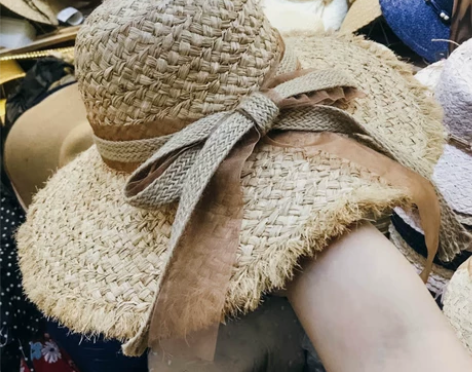 夏季草帽波浪边拉菲草大沿草帽女沙滩度假草帽...