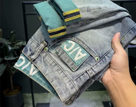 2022春夏新款高端牛仔裤男潮牌弹力锥形长...