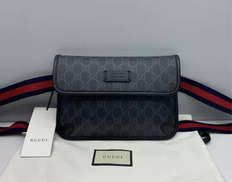 99新闲置品Gucci古驰黑灰色男士腰包胸...