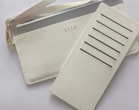 专柜ELLE长款便携手拿包简约白色卡包女式...