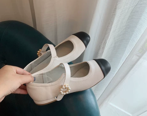 【断码清仓 不退不换】小香风玛丽珍鞋拼色温...