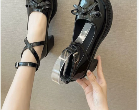 小皮鞋女2022年夏新蝴蝶结粗跟防滑时尚仙...