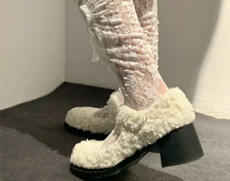 毛毛鞋女秋冬外穿百搭羊羔毛小皮鞋女大头娃娃...