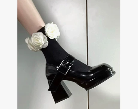 爱格琳法式玛丽珍鞋小众设计气质高级感粗跟黑...