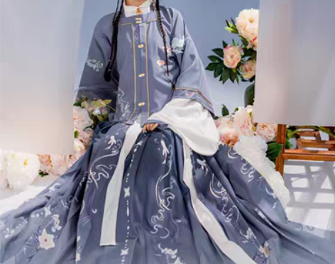 转卖玉术原创汉服女繁花似锦明制方领半袖齐腰...