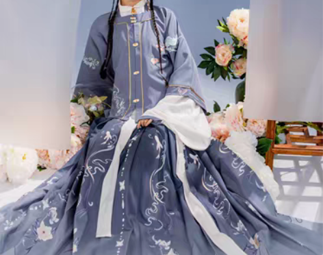 转卖玉术原创汉服女繁花似锦明制方领半袖齐腰...