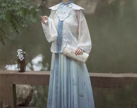 转卖桔屿原创汉服女玉骨云肩明制立领对襟短衫...