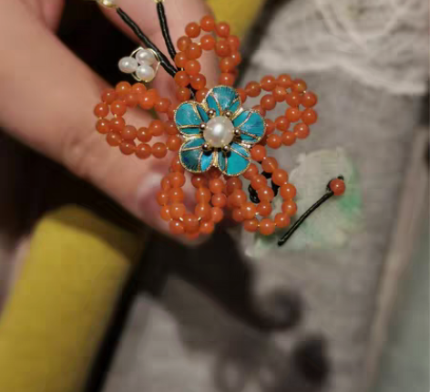 包邮桔子灵 银镀金 小花钗 缉珠老翡翠发簪...