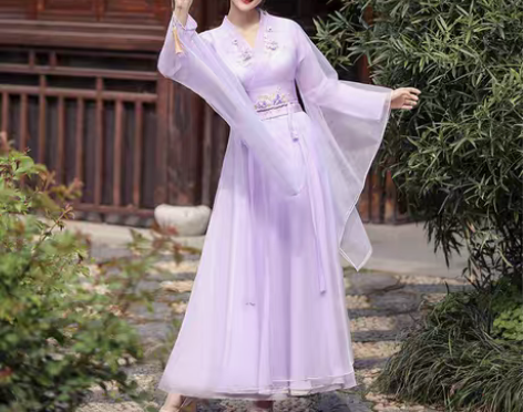 转卖汉服女中国风原创正品夏季改良连衣裙紫色...
