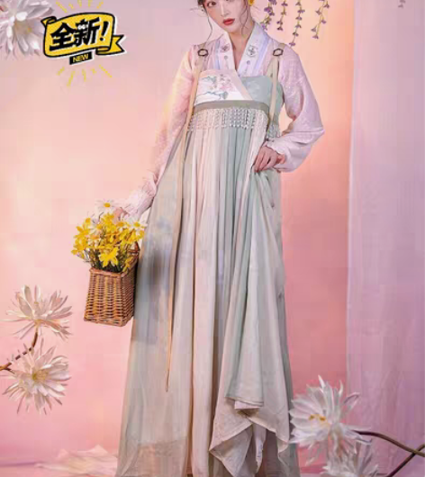 包邮夏季汉服女改良汉元素刺绣璎珞圈吊带连衣...