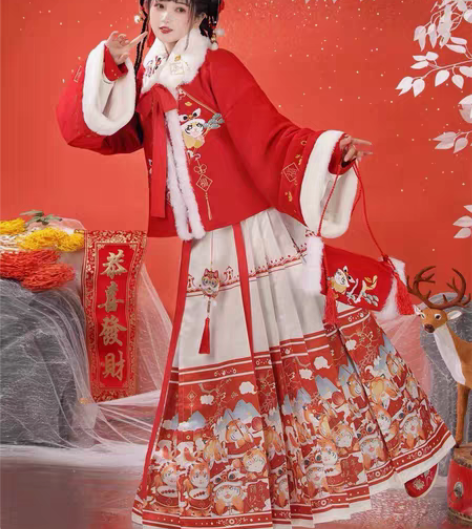 包邮汉旭萌虎添翼原创明制汉服女冬季马面裙过...