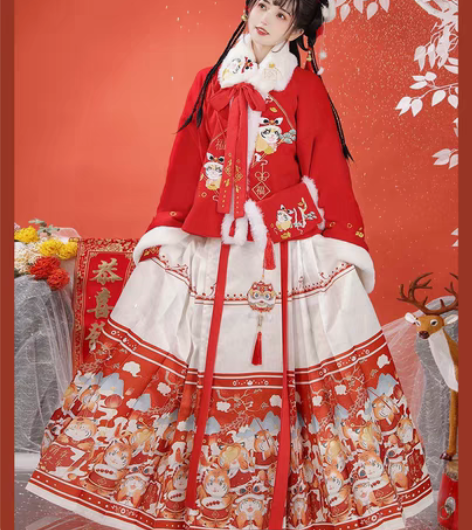 汉旭萌虎添翼气质明制汉服女冬季马面裙加绒全...