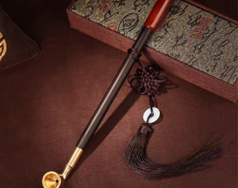 转卖【年货价】手工加长红玛瑙烟嘴黑檀实木烟...