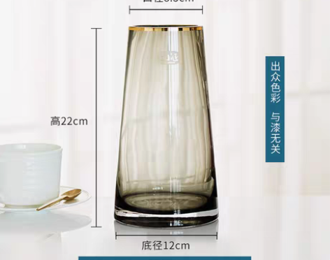 转卖轻奢描金玻璃花瓶透明北欧简约客厅创意餐...