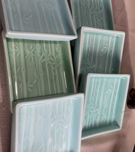 包邮龙泉青瓷方型竹海杯垫，点心盘，笔舔。。...