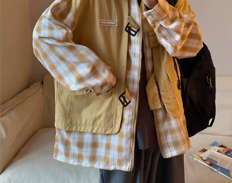 转卖格子长袖衬衫男春季新款潮牌假两件衬衣港...
