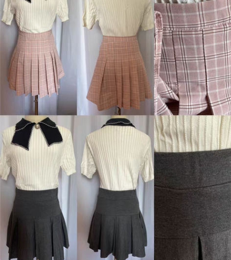 包邮春夏甜美修身气质内衬防走光百褶裙学院风...