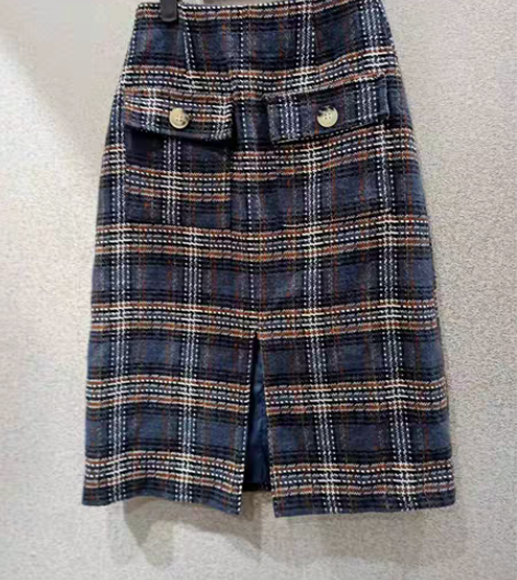 包邮全新品牌MG小象小香风半裙格子包臀裙S...