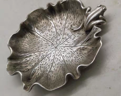 包邮古玩收藏古银青蛙笔洗苗银盘子香碟蛙莲碟...