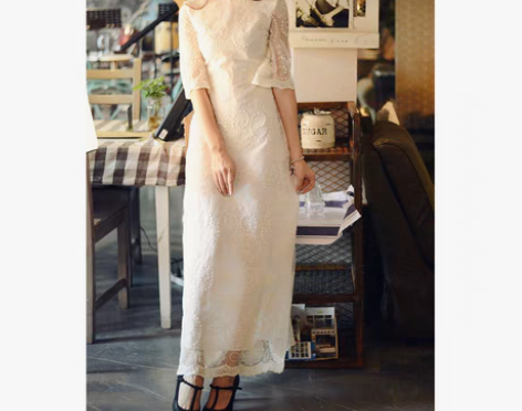 转卖茉茉五分水袖长款蕾丝旗袍式礼服连衣裙 ...