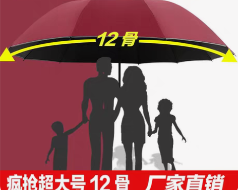 包邮十二骨超大号雨伞折叠男女商务三人睛雨两...