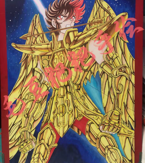 包邮圣斗士星矢 黄金射手圣衣 马克笔手绘,...