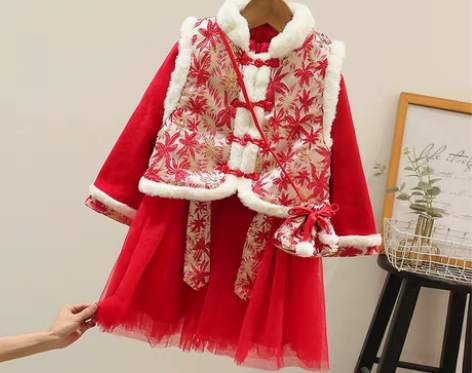 转卖拉夏贝尔童装女童拜年服冬装汉服套装中国...