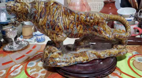 包邮日本 老虎 置物 摆件 2435克 造...