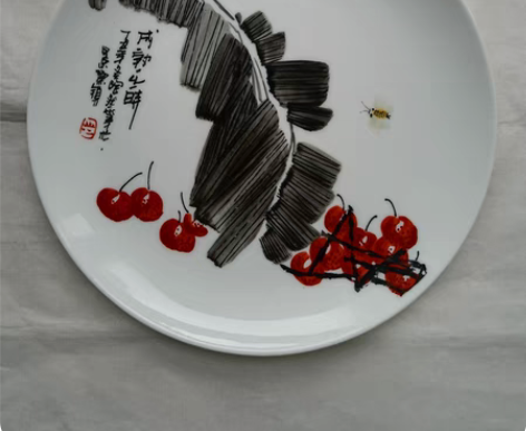 包邮景德镇高级工艺美术大师陶然彩绘瓷盘-成...