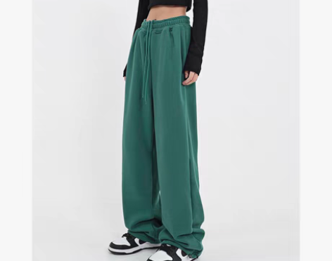 转卖【狂欢价】高街绿色运动休闲裤子女202...