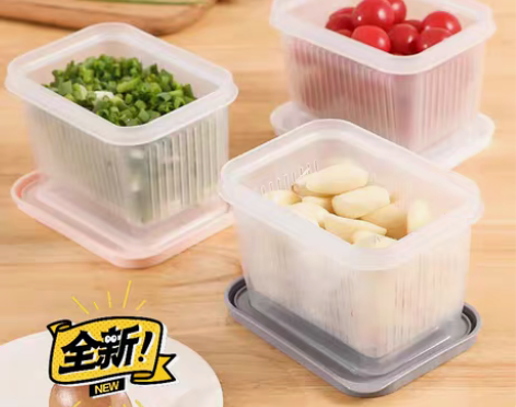 家用葱花姜蒜保鲜盒厨房双层沥水盒食品级塑料...