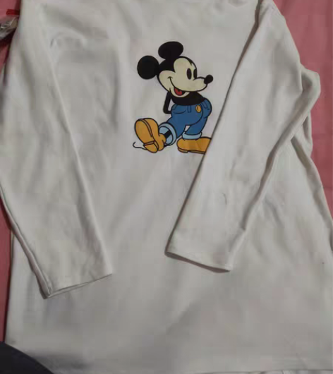包邮2022韩国新款米奇米老鼠长袖T恤白色...