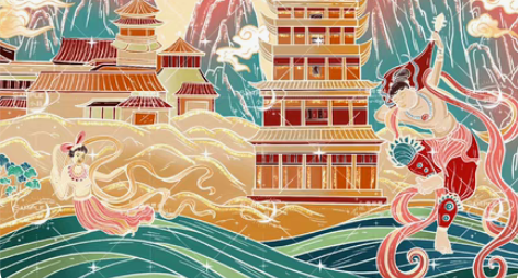 包邮插画设计,临摹 国风 国潮风 国风建筑...
