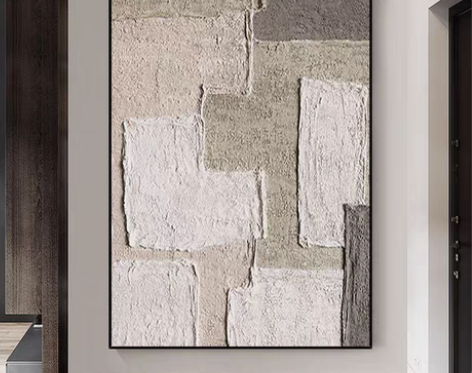 包邮手绘油画侘寂风立体抽象装饰画玄关挂画客...