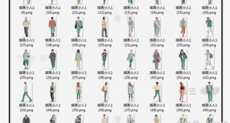 包邮手绘插画风黑白线稿小清新写实鸟瞰顶视人...