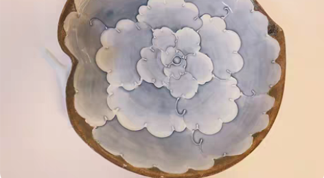 包邮牡丹浮雕图案 有田烧文山窑大果盘有田烧...