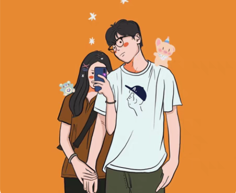 包邮INS黑白线条简笔画头像手绘Q版无脸卡...