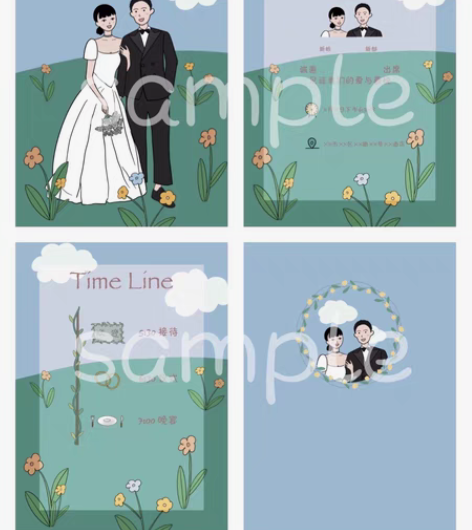 手绘卡通婚礼请柬 请柬设计 邀请函/感谢卡...