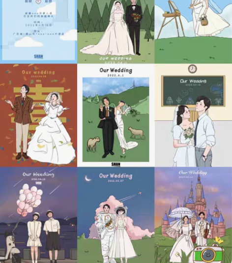 包邮手绘婚纱照复古风婚纱照。 照片转手绘,...