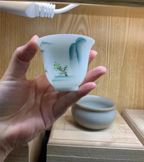 包邮玉瓷手绘杯羊脂玉瓷茶杯主人杯 杯子通透...