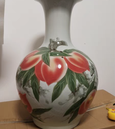 景德镇陶瓷寿桃花瓶摆件 高55厘米口径23...