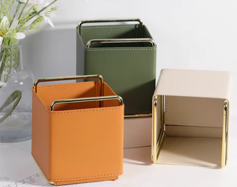 转卖北欧皮质简约笔筒办公室创意遥控器女梳妆...