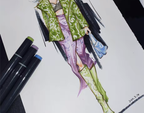 包邮代画手绘服装效果图马克笔 约稿 服装设...